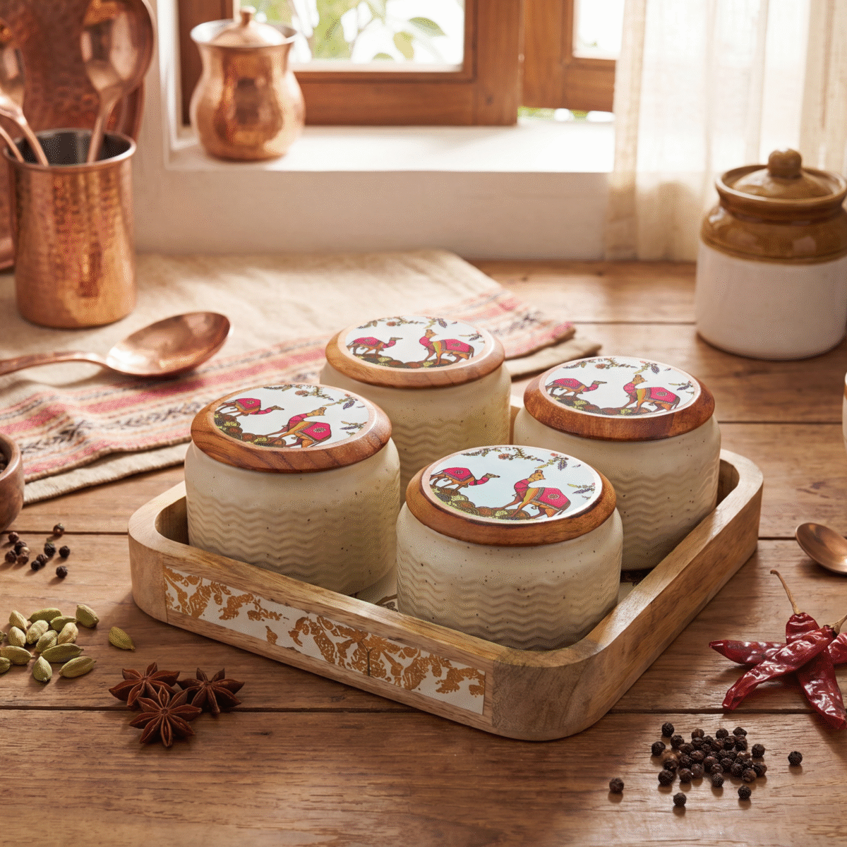 Vintage Printed 4 Jar Square Dry Fruit Set