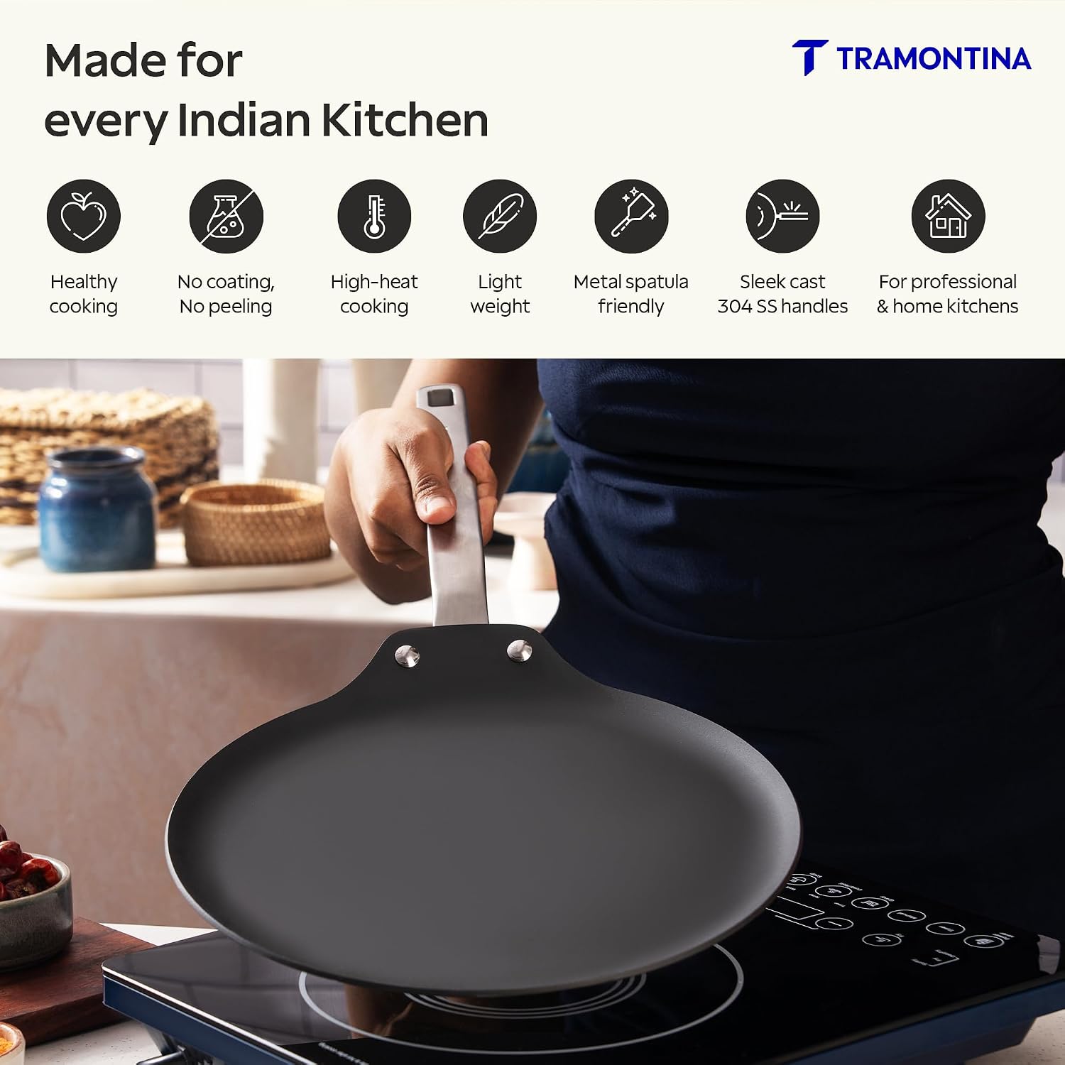 TRAMONTINA Heritage Iron Dosa Tawa 28 cm | Black - Image 3