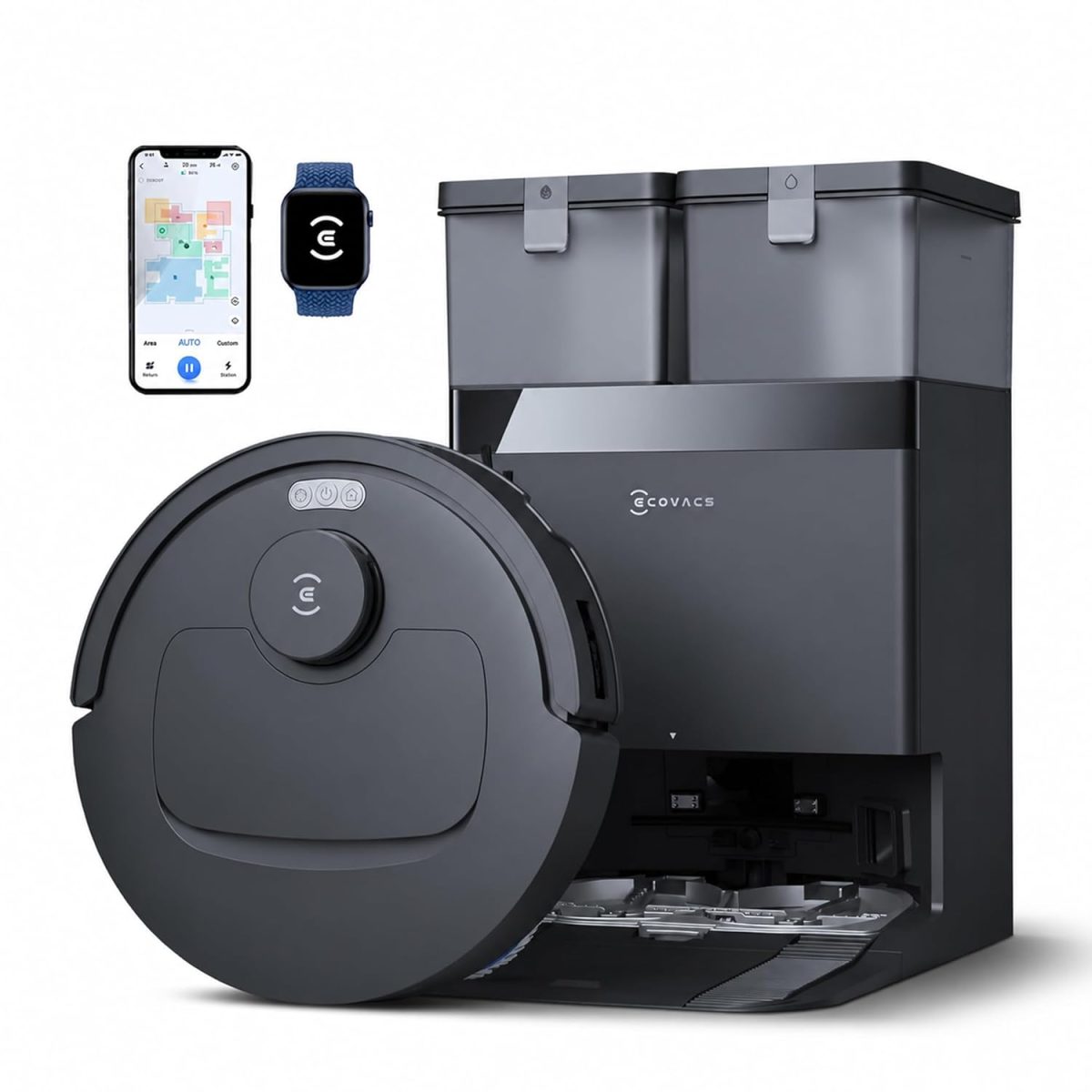 ECOVACS Deebot T30e Omni 2 in 1 Robot Vacuum Cleaner & Mop, 25000 Pa Suction, Self-Empty & Self Wash Omni-Station, ZeroTangle 3.0, Hot Air-Drying, Auto-Lift Mop, 300 Min Runtime