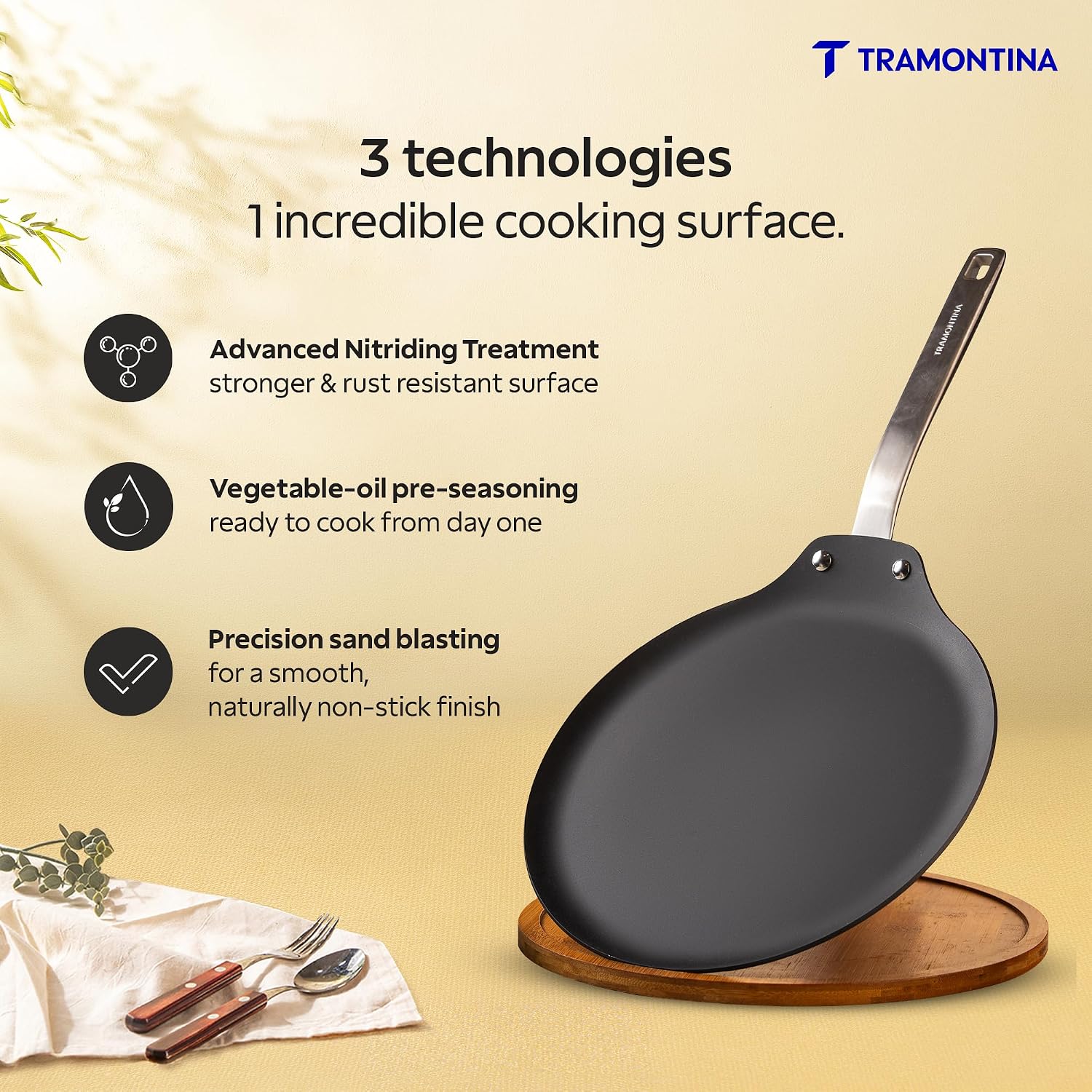 TRAMONTINA Heritage Iron Dosa Tawa 28 cm | Black - Image 4