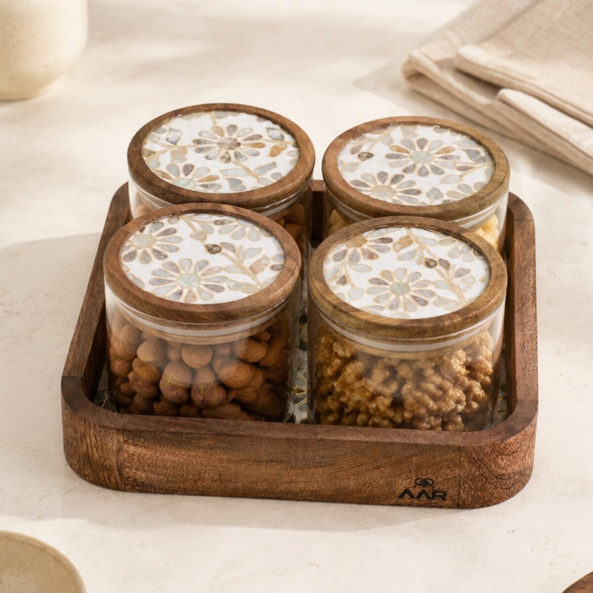 Artisian 4-Jar Dry Fruit Set – Elegant Snack & Dry Fruit Organizer