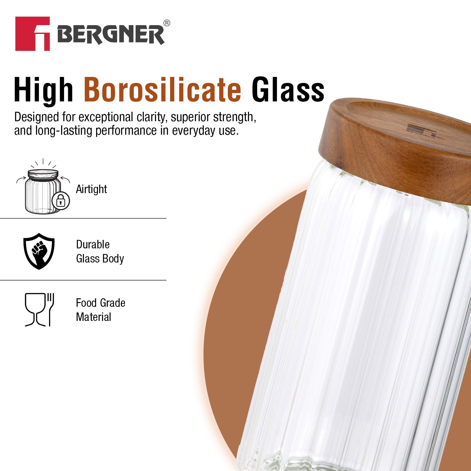 Acadia Borosiliate Stripe Design Glass Jar (1250ml) - Image 4