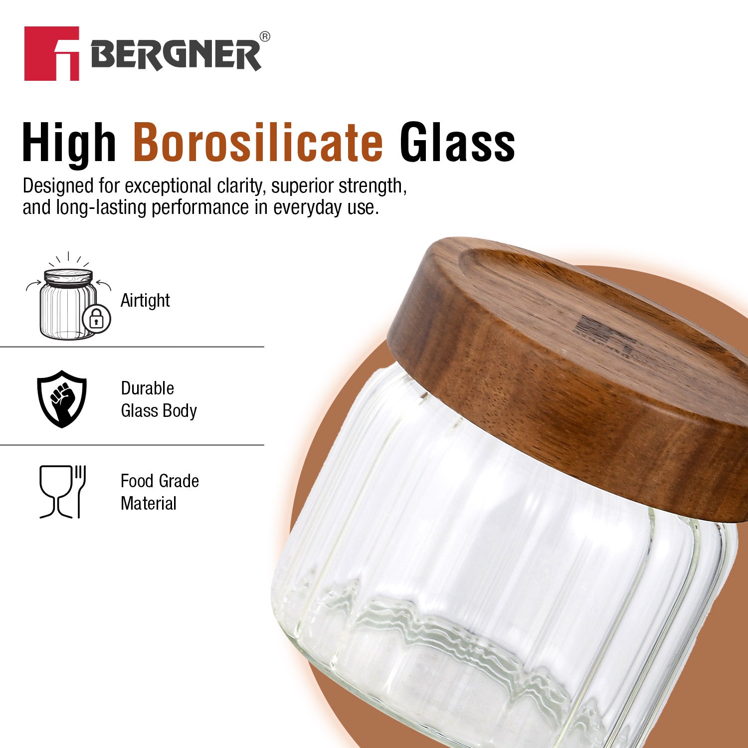 Acadia Borosiliate Stripe Design Glass Jar (580ml) - Image 4