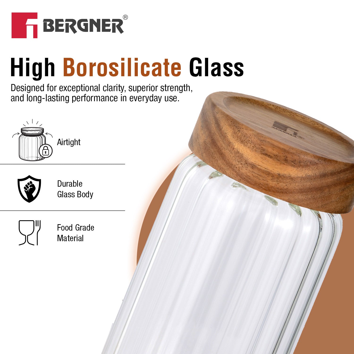 Acadia Borosiliate Stripe Design Glass Jar (550ml) - Image 4