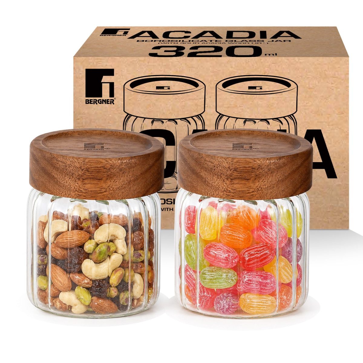 Acadia Borosiliate Stripe Design Glass Jar (320ml) - 2Pcs