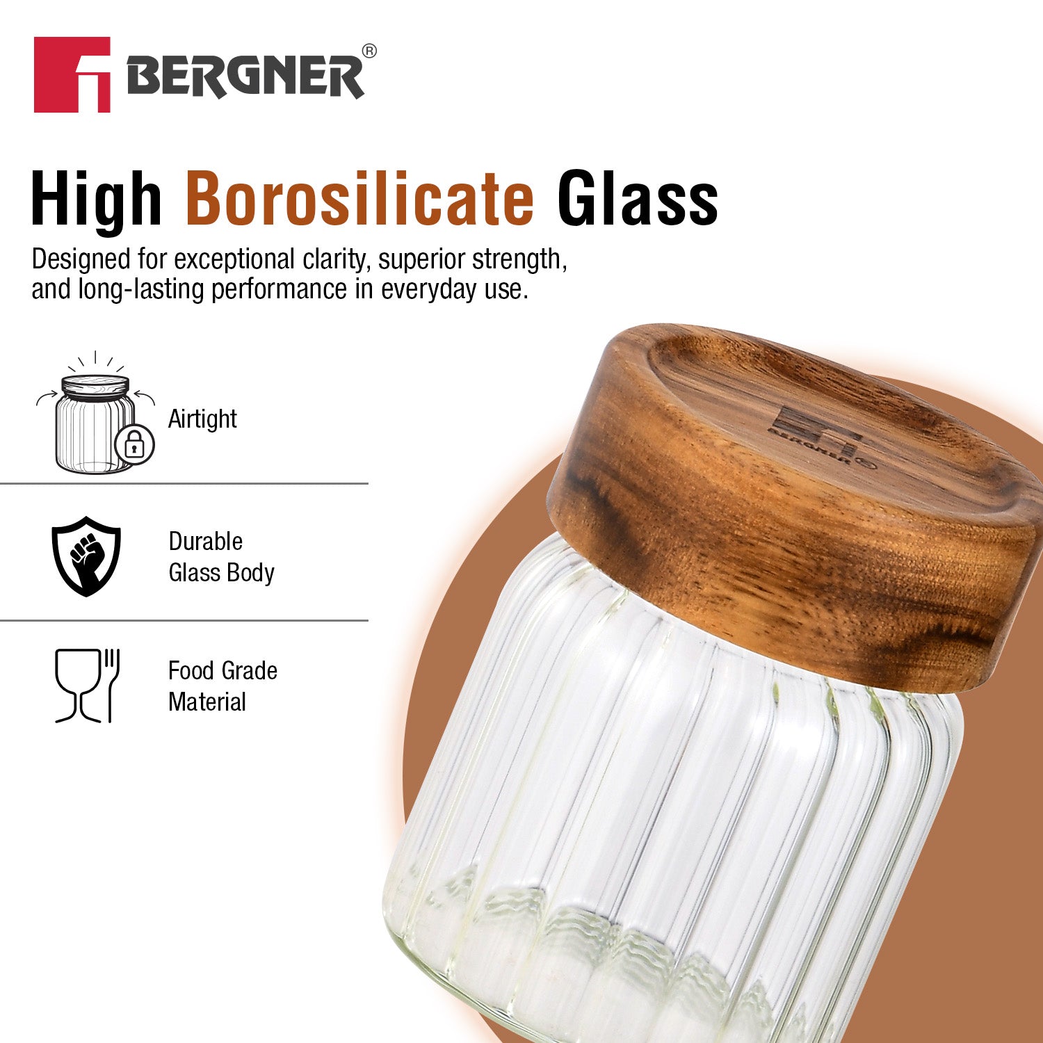 Acadia Borosiliate Stripe Design Glass Jar (190ml) - 2Pcs - Image 4