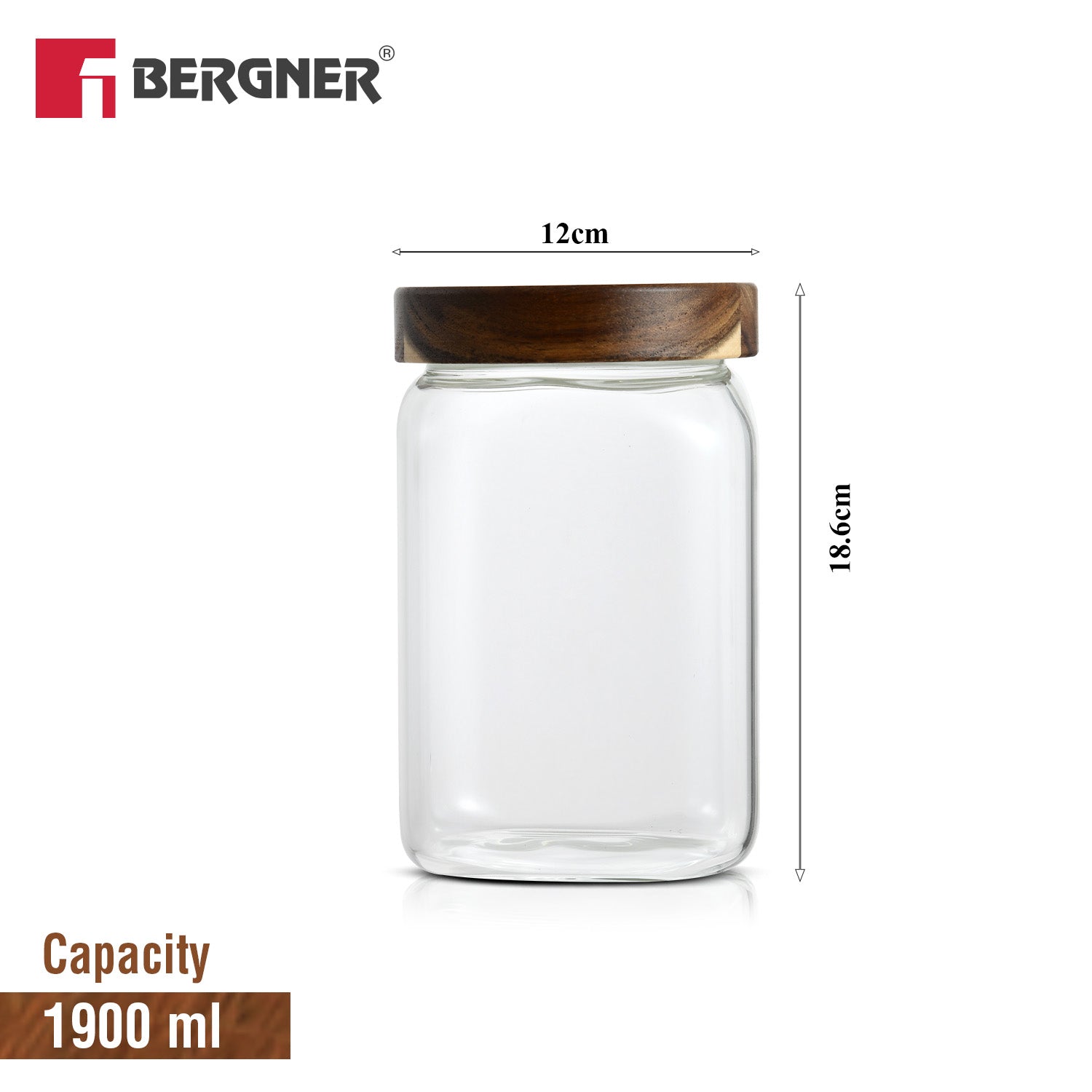 Acadia 1900ml Square Borosilicate Glass Jar with Wooden Lid - Image 2