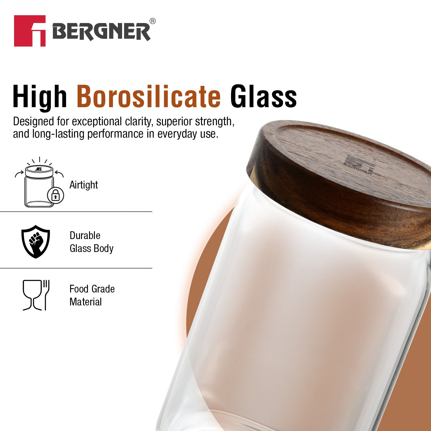 Acadia 1900ml Square Borosilicate Glass Jar with Wooden Lid - Image 4