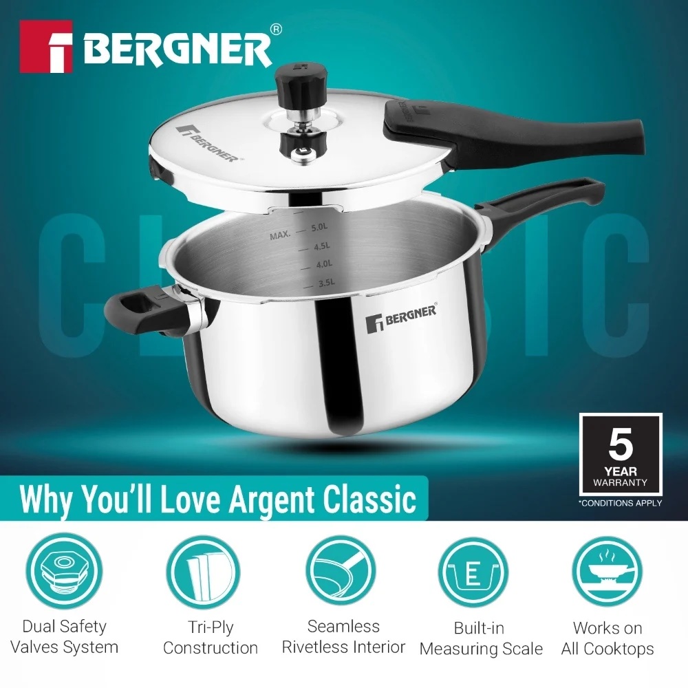 Bergner 6.5L Argent Classic Triply Cooker + Wonderchef 3.5L Digital Air Fryer Combo - Image 6