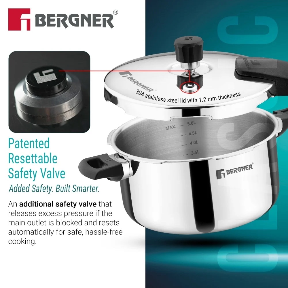 Bergner 6.5L Argent Classic Triply Cooker + Wonderchef 3.5L Digital Air Fryer Combo - Image 4