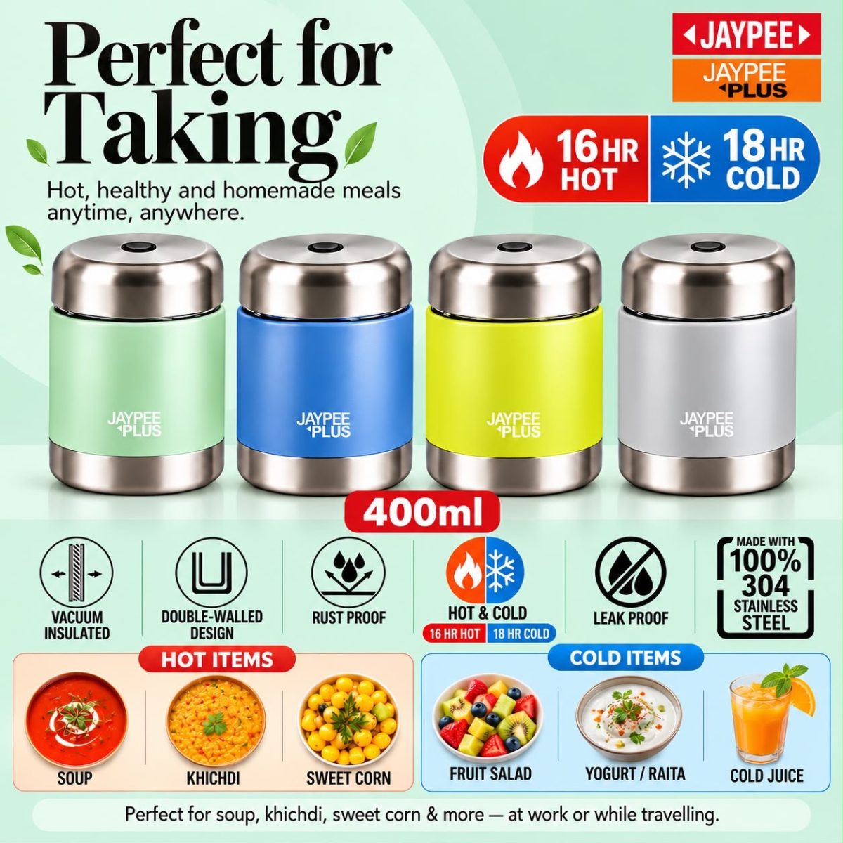 Jaypee Plus 400ml Insulated Lunch Jar | Hot & Cold Food Container