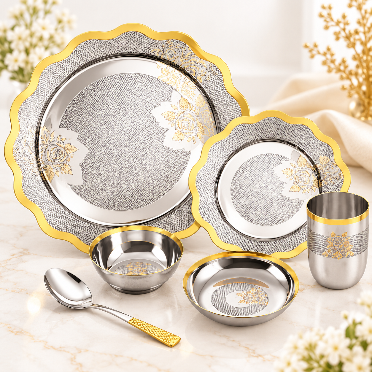 Regalia 24 Carat Gold Plated Dinner Set - 42 pcs set - Image 2