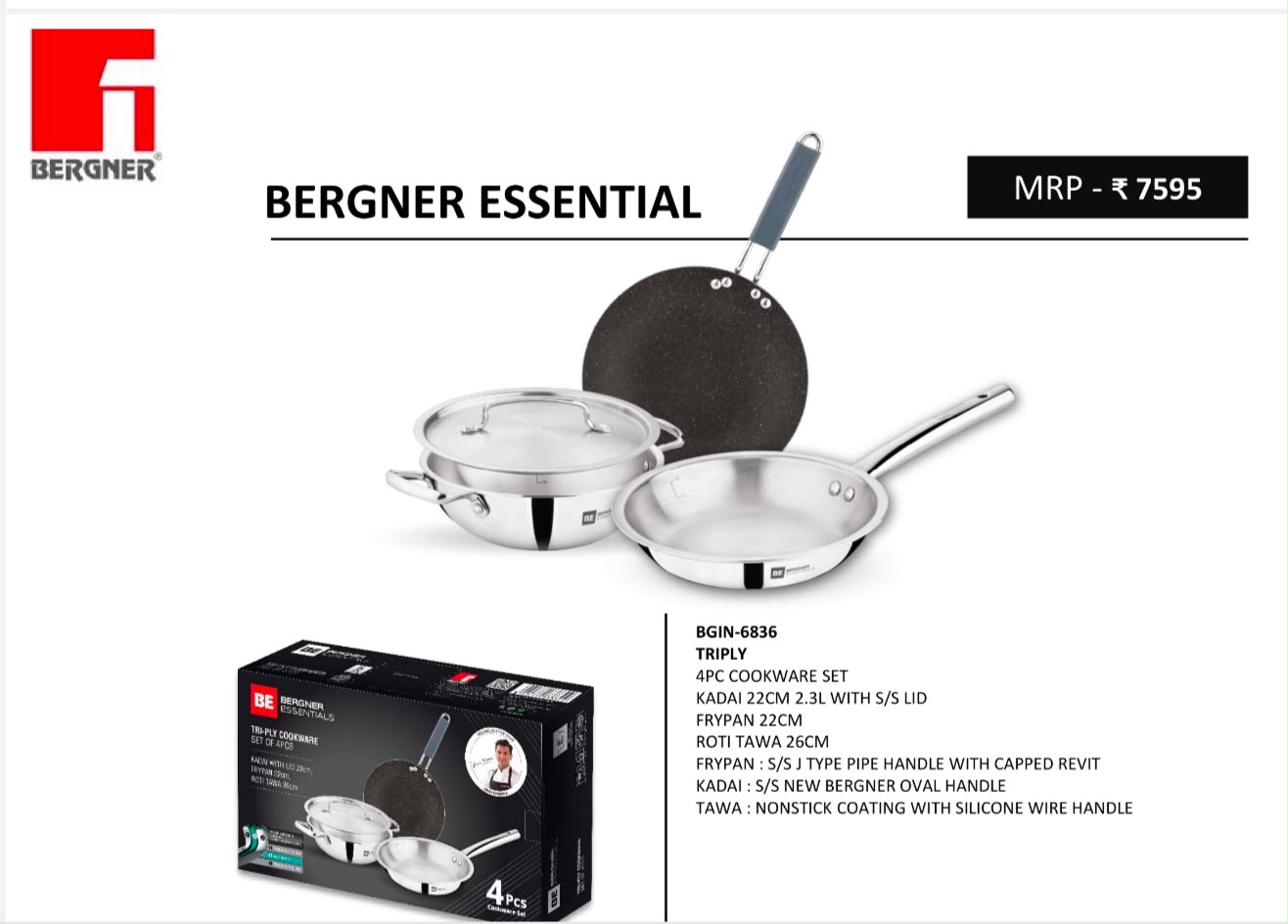 Bergner Essentials Triply 4-Piece Cookware Set - Image 2